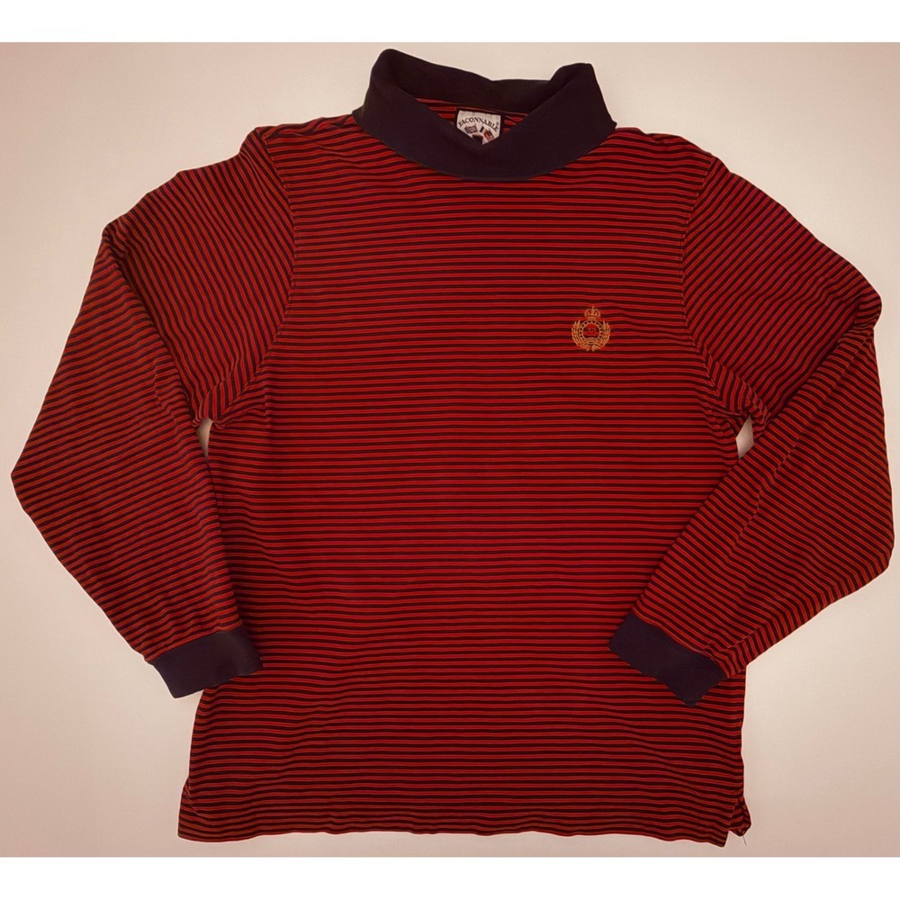 VTG Faconnable by Albert Goldberg Red & Navy Striped Mock Neck Shirt Women's XL